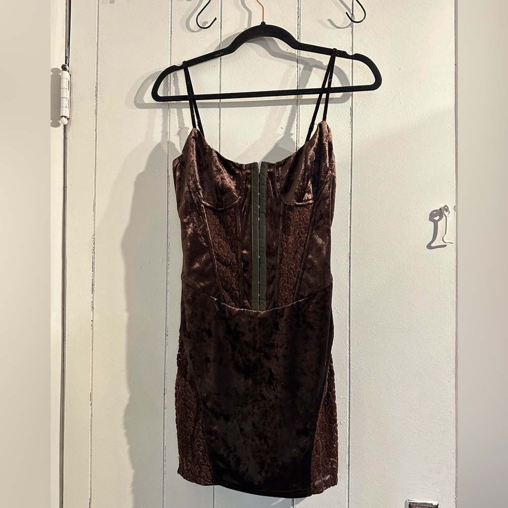 AKIRA Brown Velvet Corset Mini Dress